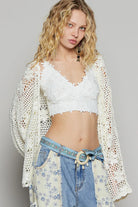 POL Ivory Floral Patch Crochet Open-Front Cardigan