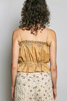 POL Button Down Floral Embroidered Cropped Cami with Lace Detail