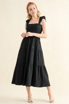 And The Why Smocked Ruffled Tiered Dress Black Trendsi