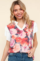 Haptics You Got This Floral Hacci TwoFer Short Ruffle Sleeve Blouse