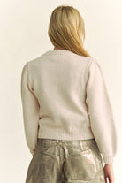 Davi & Dani Crochet Strawberry Round Neck Sweater in Beige Shirts & Tops