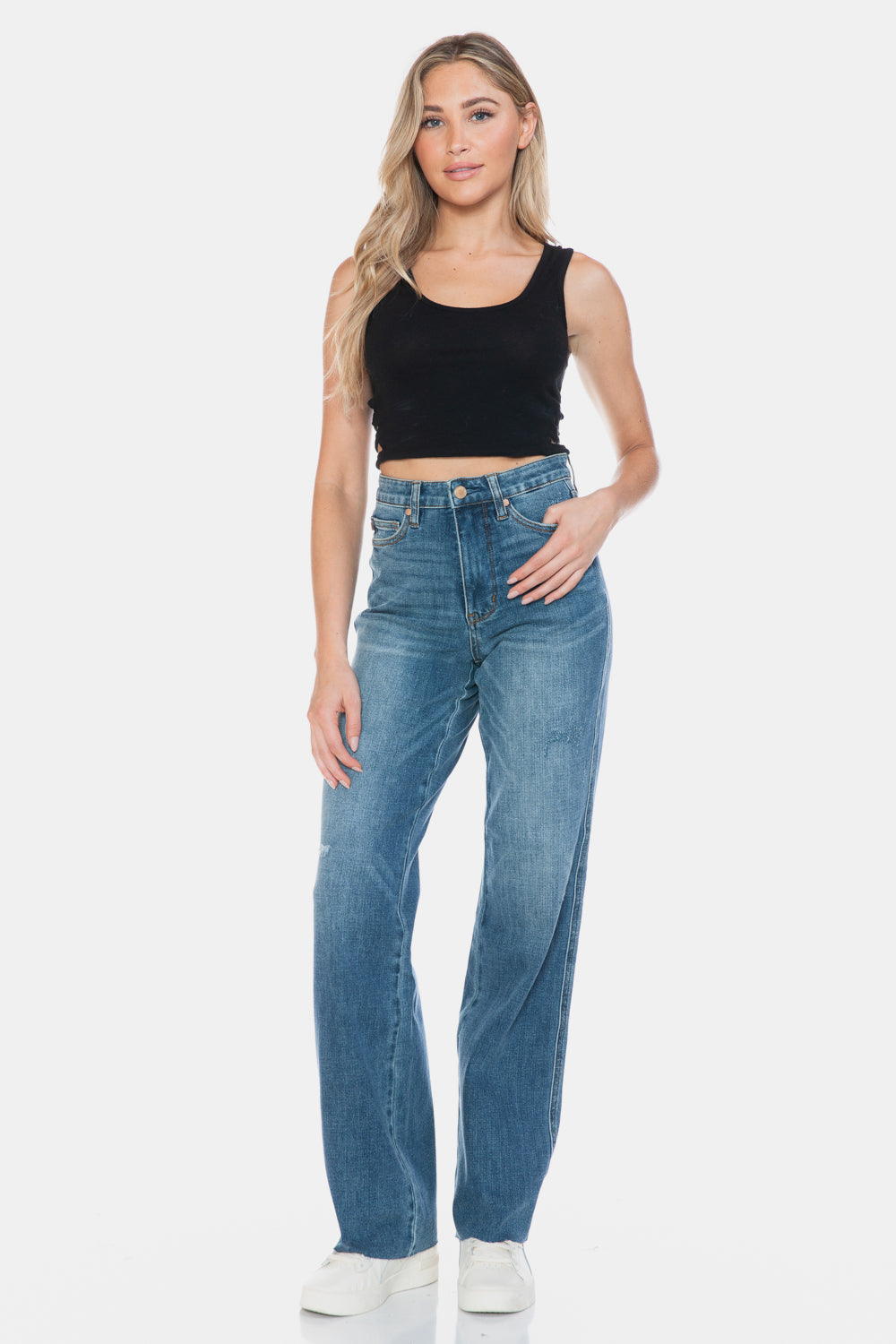 Judy Blue Tummy Control Cut Raw Hem Straight Jeans Jeans