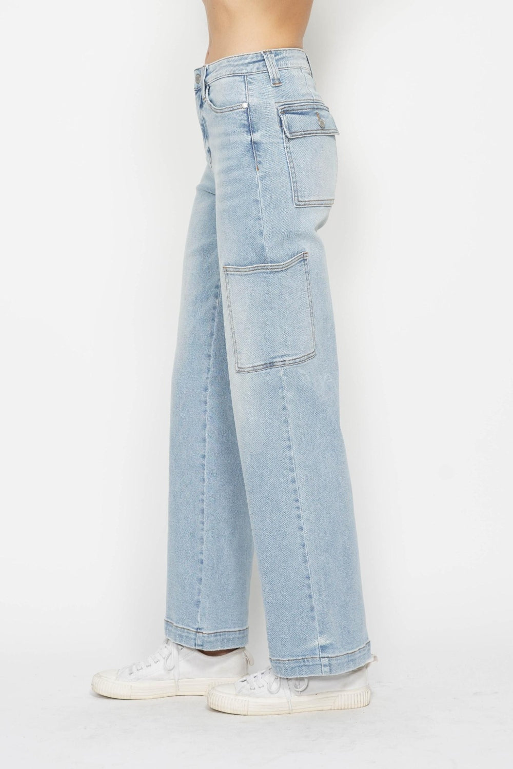 Judy Blue Light Washed High Waist Straight Cargo Jeans Denim