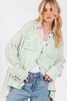 SAGE + FIG Cardiff Mint Oversized Frayed Hem Side Slit Button Down Shirt