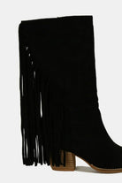 Beast Fashion Black Suede Fringe Point Toe Boots Shoes