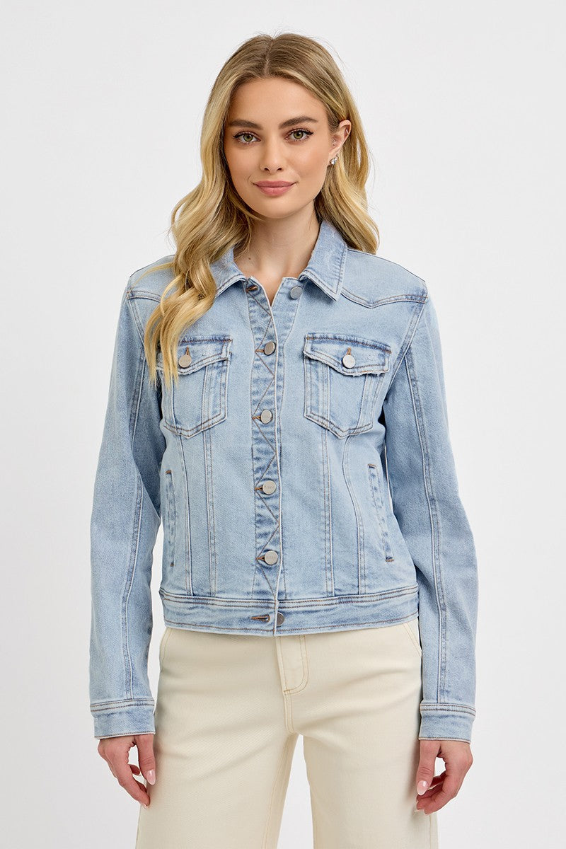 RISEN Light Wash Button-Down Classic Denim Jacket LIGHT