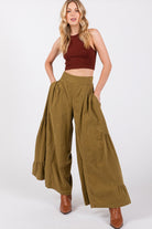 SAGE + FIG Olive Green High Rise Corduroy Wide Leg Pants Trendsi