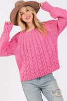 SAGE + FIG Deep Pink Cable-Knit Long Sleeve Sweater Tops