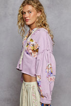 POL Raw Hem Floral Print Cropped Hooded Jacket