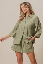 BiBi Sage Crinkle Gauze Shirt and Short Set