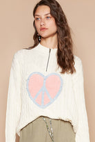 POL Ivory Cable-Knit Peace Patch Dropped Shoulder Sweater Ivory Shirts & Tops