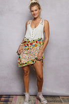 POL Off White Round Neck Ribbed Tank with Woven Print Patch