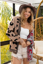 BiBi Taupe & Gray Leopard Color Block Button Down Sweater Cardigan