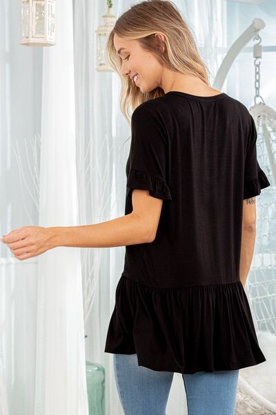 Heimish Ruffled V-Neck Short Sleeve Blouse