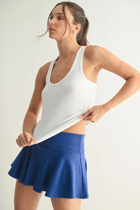 MONO B Basic White Slim Fit Scoop Neck Tank