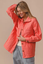 BiBi Coral Quilted Wrinkle Gauze Long Sleeve Shacket