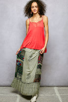 POL Sage Printed Patchwork Embroidered Ruffled Skirt