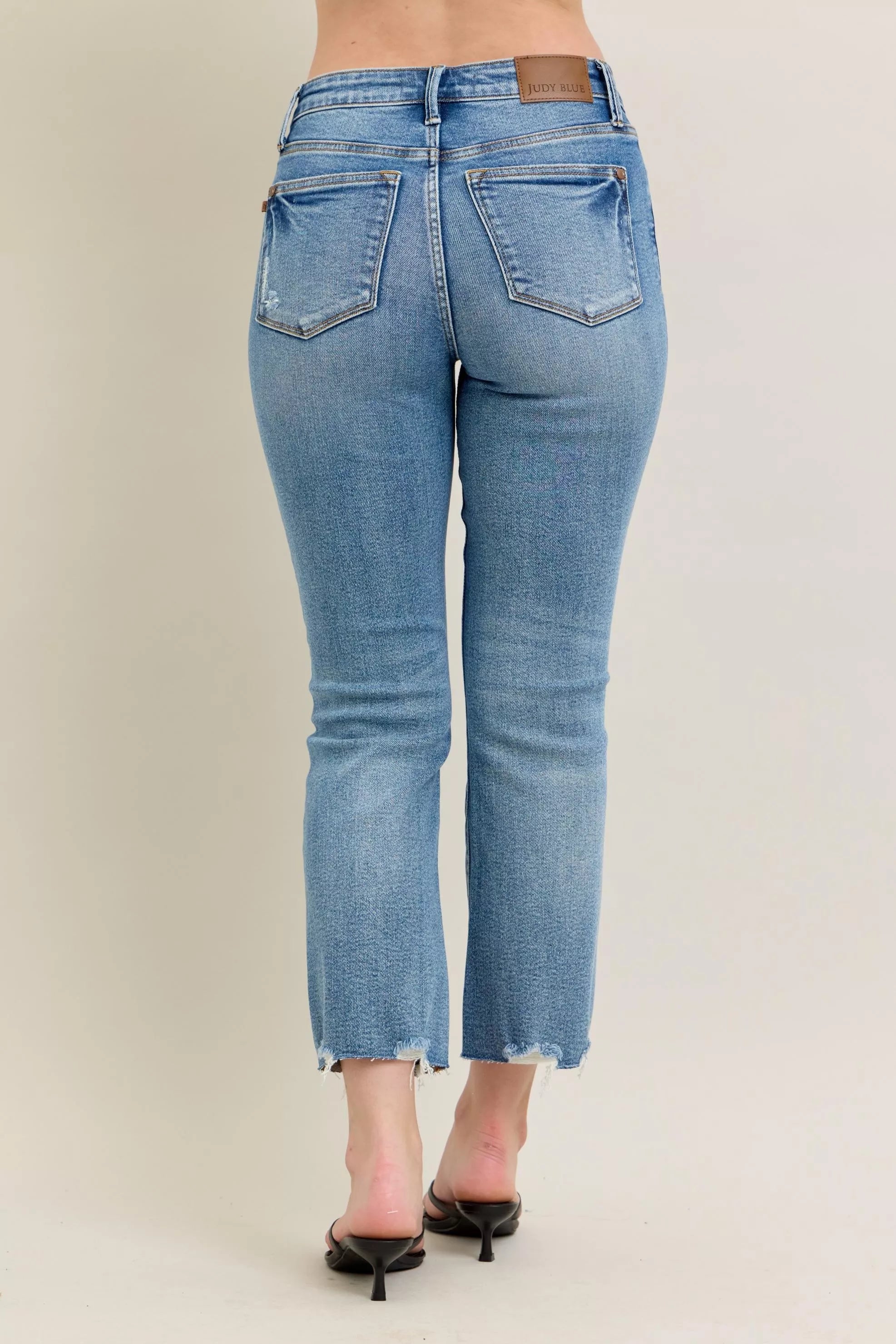Judy Blue Mid-rise Vintage Wash Destroy Hem Kick Flare Jeans