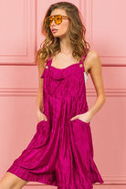 BiBi Fuchsia Wave Pleated Wide Legs Shortalls
