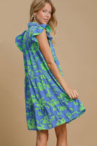 Umgee Floral Print Ruffle Cap Sleeve Tiered Dress e