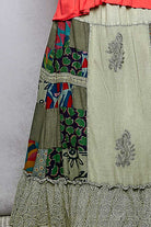 POL Sage Printed Patchwork Embroidered Ruffled Skirt
