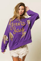 BiBi Purple & Gold Sequin Football Patches Game Day Sweatshirt