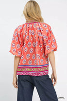 Umgee Boho Border Print Peasant Top