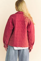 Davi & Dani Brick Mineral Washed Quilted Button Down Shacket with Chest Pockets Coats & Jackets