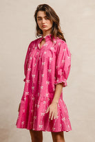 BiBi Fuchsia Ribbon Pattern With Scallops Edge Details Dress FUCHSIA