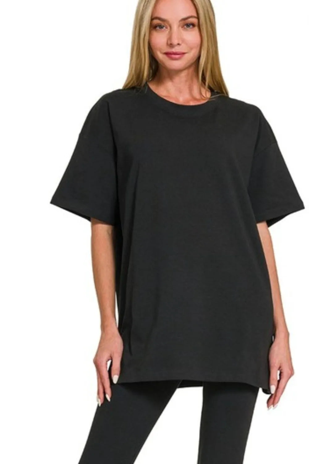 Zenana Black Cotton Round Neck Top & Legging Set