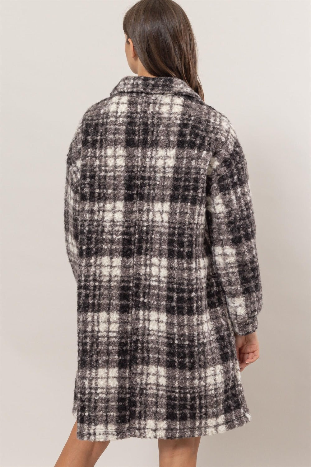 HYFVE Black Plaid Button Down Longline Shacket Trendsi