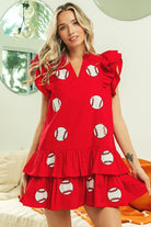BiBi Ref Sequins Baseball Patch Day Ruffle Sleeve Dress