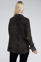 Zenana Ash Black Acid Wash Oversized Cotton Waffle Shacket Shirts & Tops