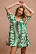 BiBi Jade Puffy Sleeves Romper with Back Button Closure