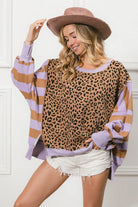 BiBi Leopard and Stripe Lavender Mixed Top LAVENDER