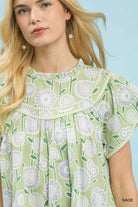 Umgee Sage Floral Print Tiered Babydoll Dress