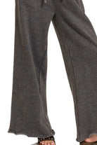 Zenana Acid Wash Fleece Palazzo Sweatpants with Pockets