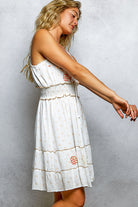 POL Ivory Floral Embroidered Tassel Mini Cami Dress with Smocked Waistband