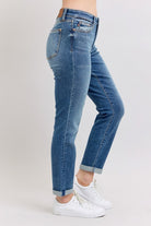 Judy Blue Dark Washed Mid Rise Skinny Cuff Jeans with Pockets