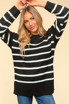 Haptics Black Striped Contrast Side Slit Sweater