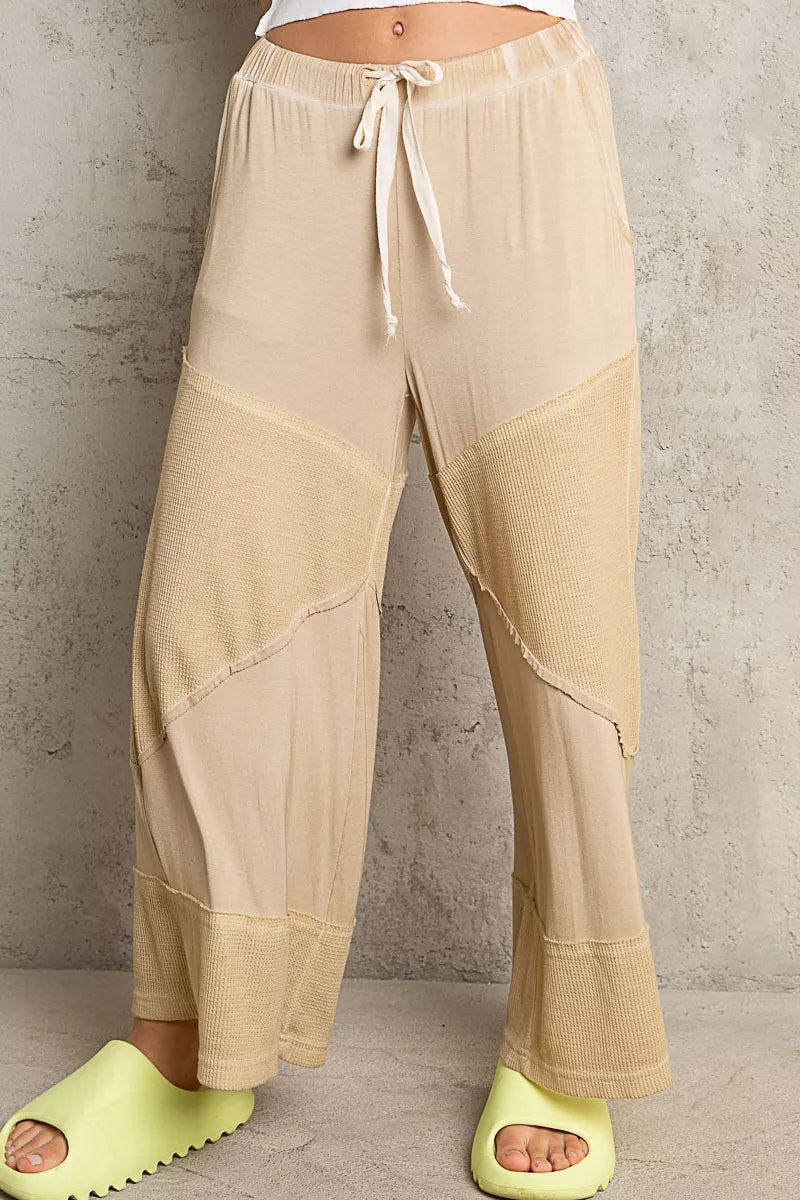 POL Corn Soup Elastic Waistband Wide Leg Pants with Drawstring