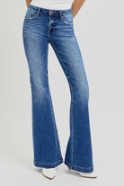 RISEN Dark Washed Low Rise Flare Jeans with Pockets Trendsi