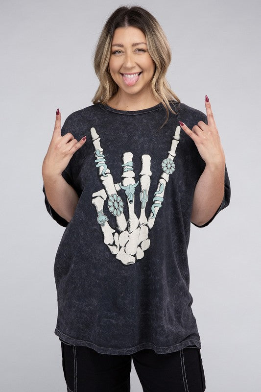 Lotus Fashion Collection Plus Skeleton Rock Hand Sign Graphic Top Lotus Fashion Collection