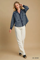 Umgee Dark Denim Paisley Print Denim Shirt Jacket