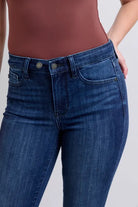 Judy Blue Dark Washed Mid Rise Skinny Jeans with Raw Hem