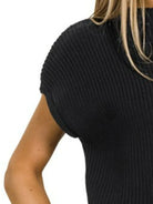 Zenana Black Mock Neck Short Sleeve Sweater