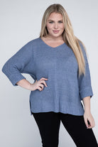 eesome Plus Size Crew Neck Knit Sweater PERIWINKLE Shirts & Tops