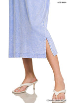 Zenana Cornflower Blue Acid Washed Exposed Seam Short Sleeve T-Shirt Dress