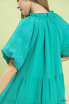 Umgee Embroidered Tiered Puff Sleeve Mini Dress