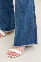 Judy Blue Mid-rise Vintage Wash Flare Jeans W/ Destroyed and Fray Hem